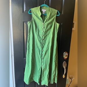 SagHarbor Button-down shirt green dress with Mandarin Collar. Women’s Size 14.